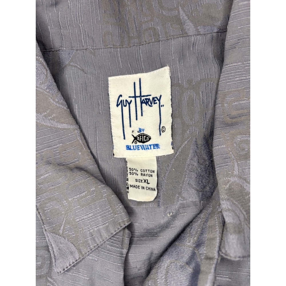 Guy Harvey Gray Fish Pattern Button Down Shirt Si… - image 5